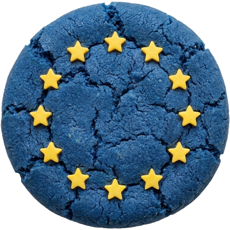 Blauer Keks mit einem Kreis aus zwölf gelben Zuckersternen, angelehnt an die Europaflagge